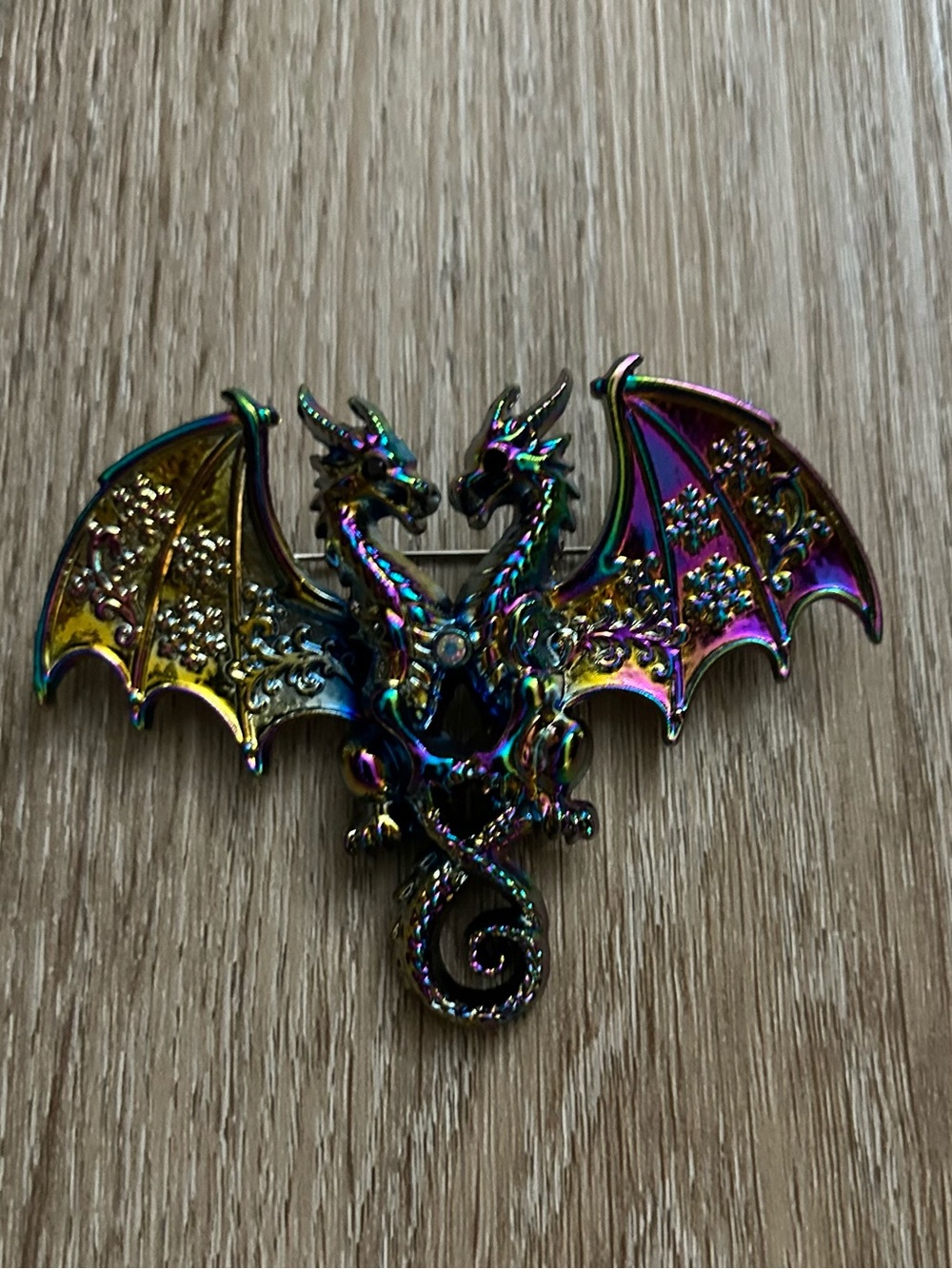 Iridescent Multicolor Two-Head Dragon Brooch